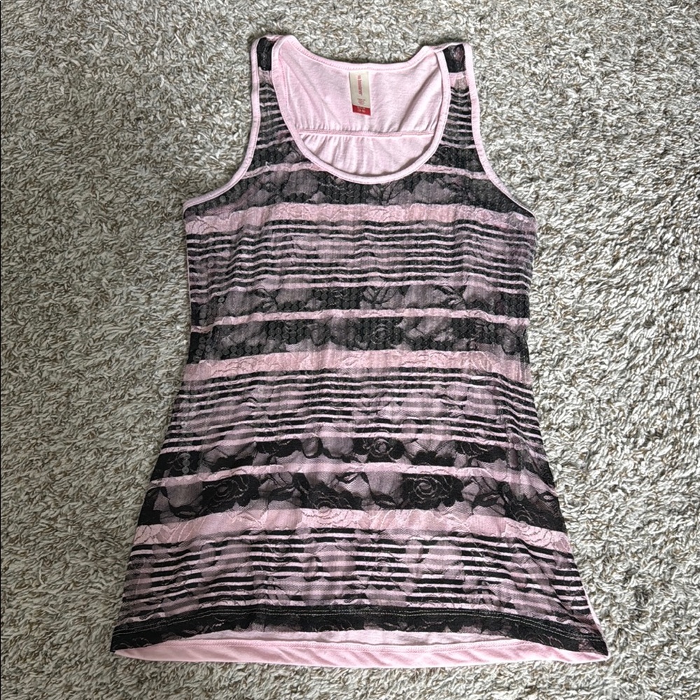Pink and Black Sequin Tank
